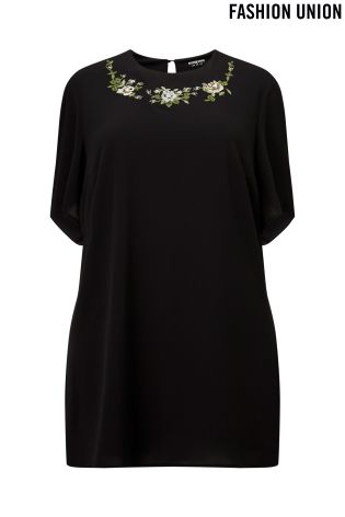 Fashion Union Curve Embroidered Shirt Dress